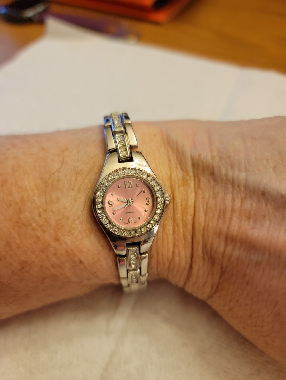 Women's Quartz Watch with Pink Dial and Crystal Accents